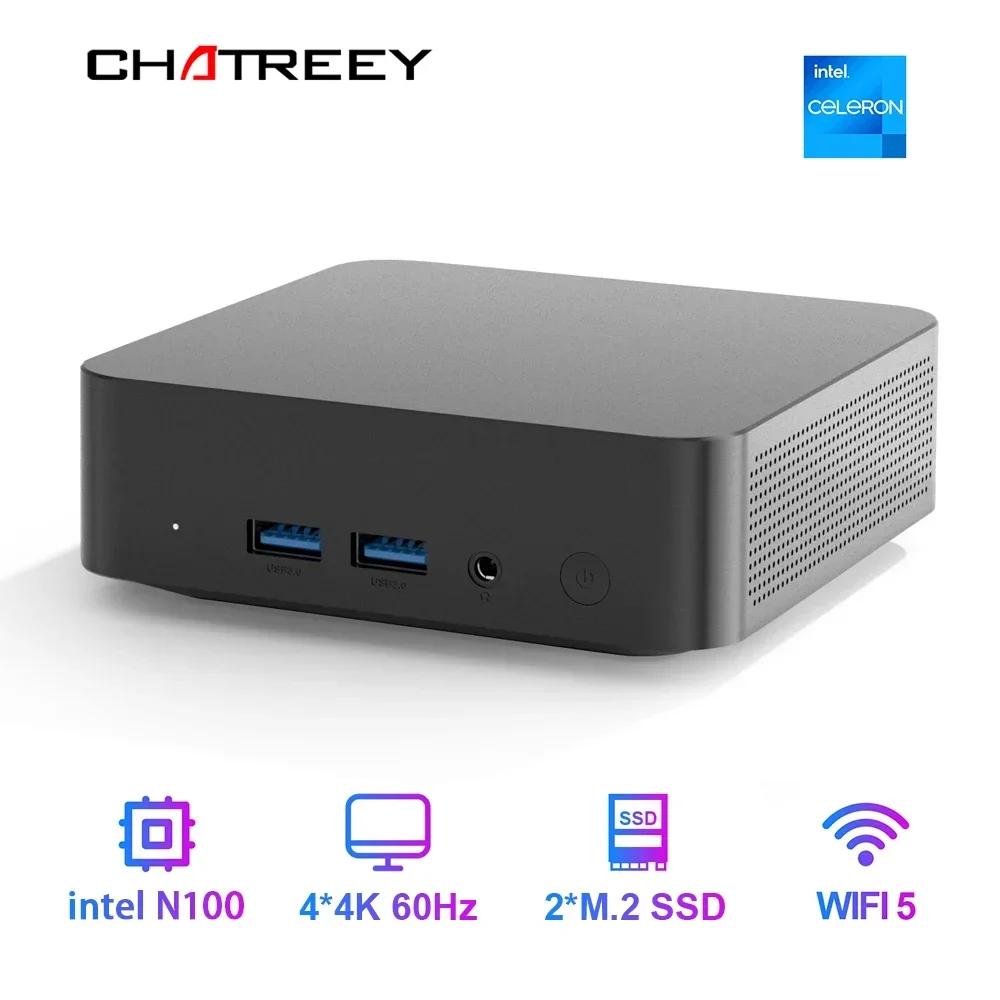 Chatreey T9 ̴ PC  ˴ ũ N100,  11 Ʈ  ǻ,  SSD, ü  C Ÿ, 4K, 60Hz, RGB 